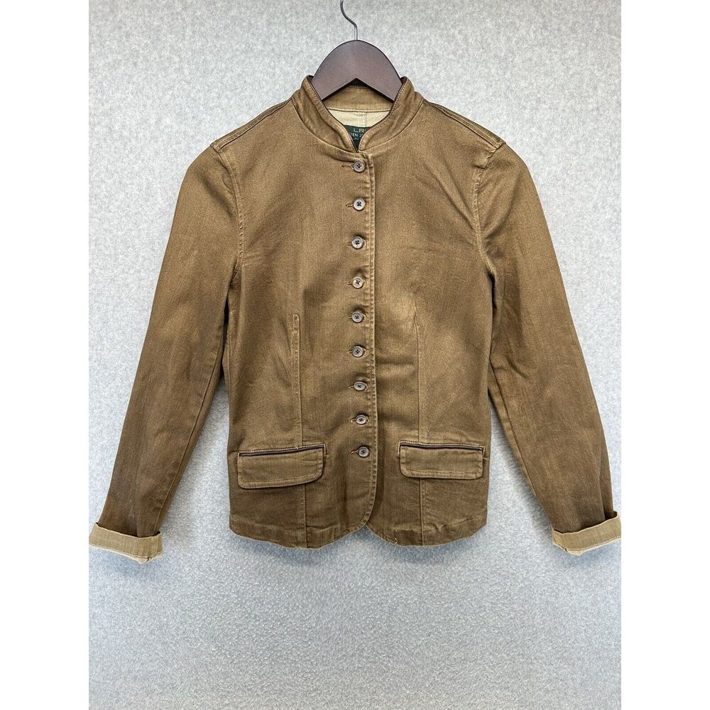 Vintage LRL Lauren Jeans Co Womens Jacket Size 4 Brown Faux Pockets Button Up